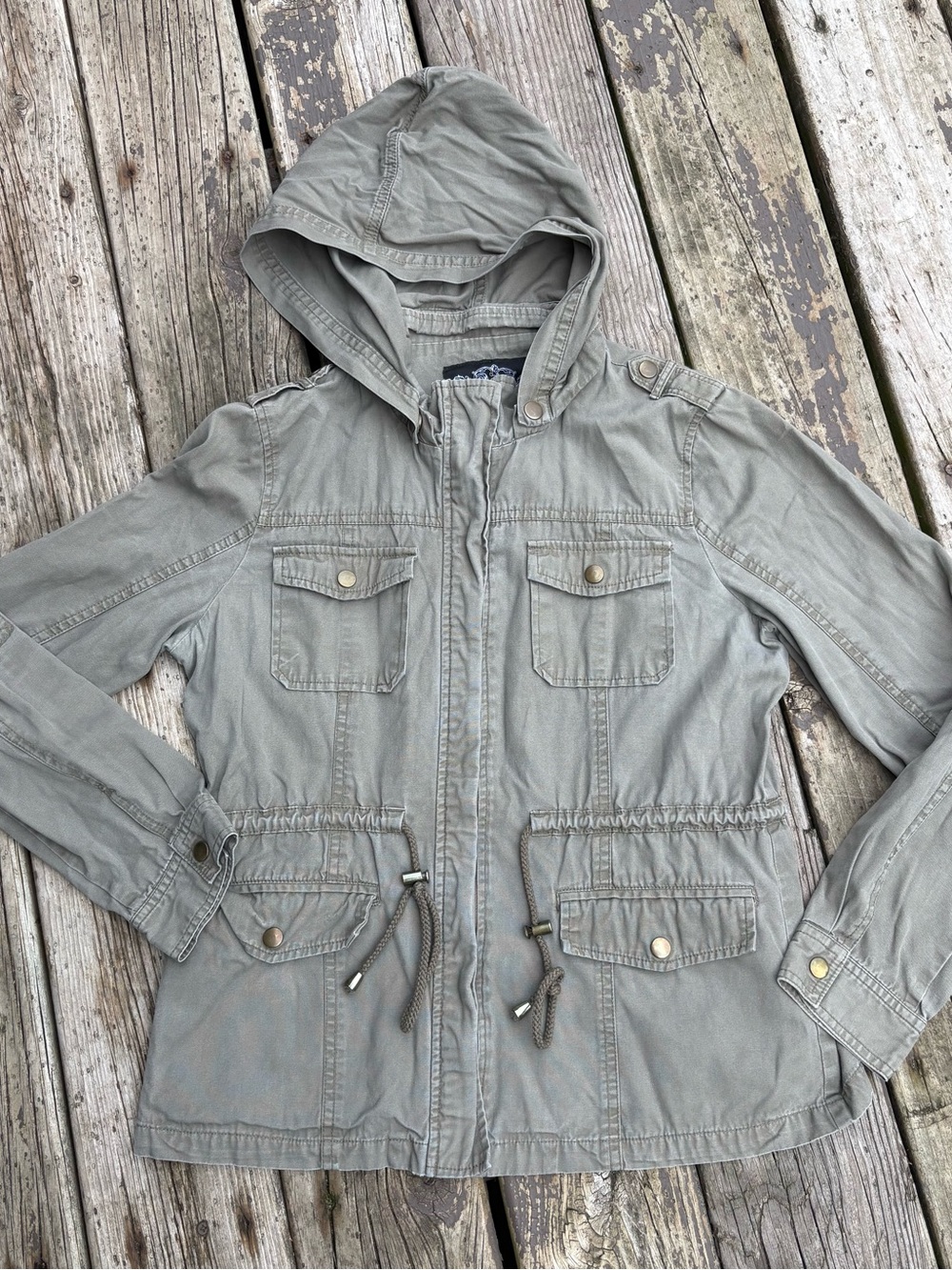 Women’s Shinestar Hooded Utility Jacket Olive Green Size L